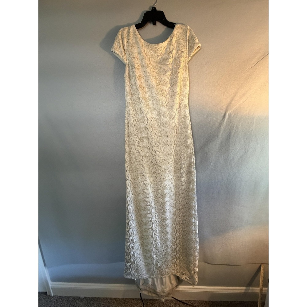 Calvin Klein Dress Womens 12 Gold Lace Floral Scoop Neck Maxi Formal Wedding